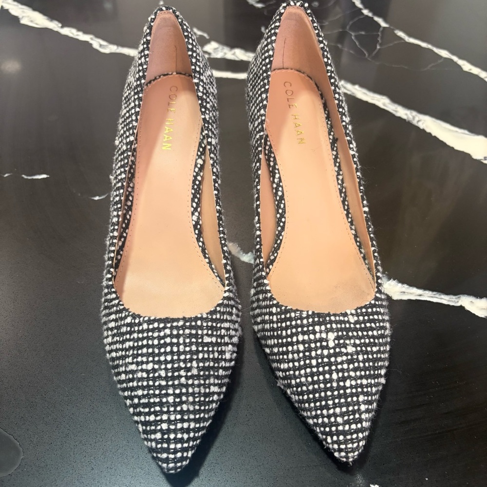 Cole Haan Black and White Boucle Heels Size 8